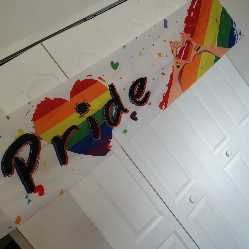 BEAUTIFUL PRIDE BANNER - 10 FEET LONG!  LIGHT NYLON WITH PRIDE GRAPHICS - NWT